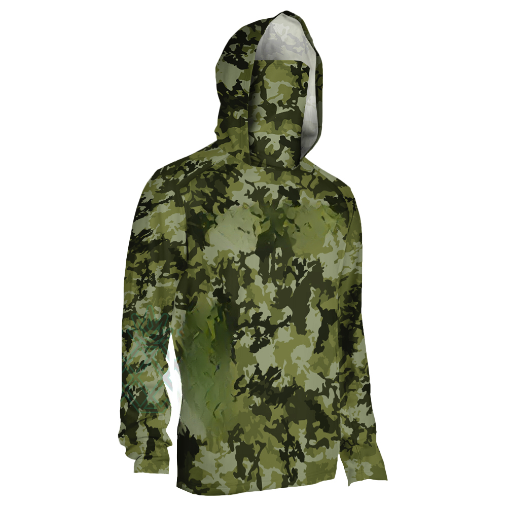 Fishing Mask Sun Protection - Camiseta masculina verde com camuflagem de